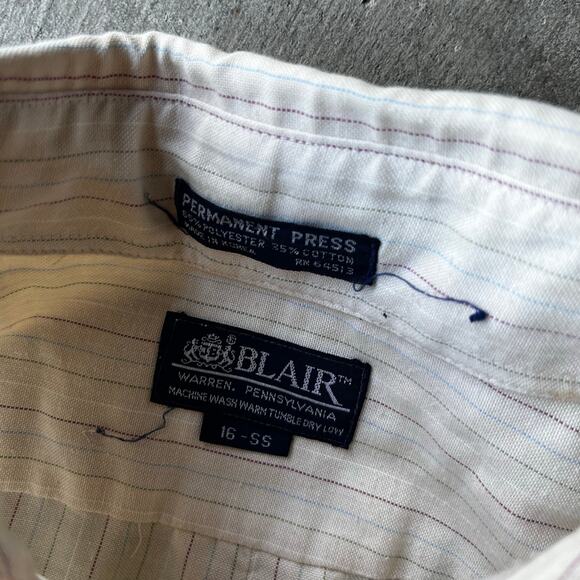 VINTAGE BLAIR WHITE BUTTON DOWN SHIRT PIN STRIPED FITS MENS LARGE 90S - Picture 4 of 6